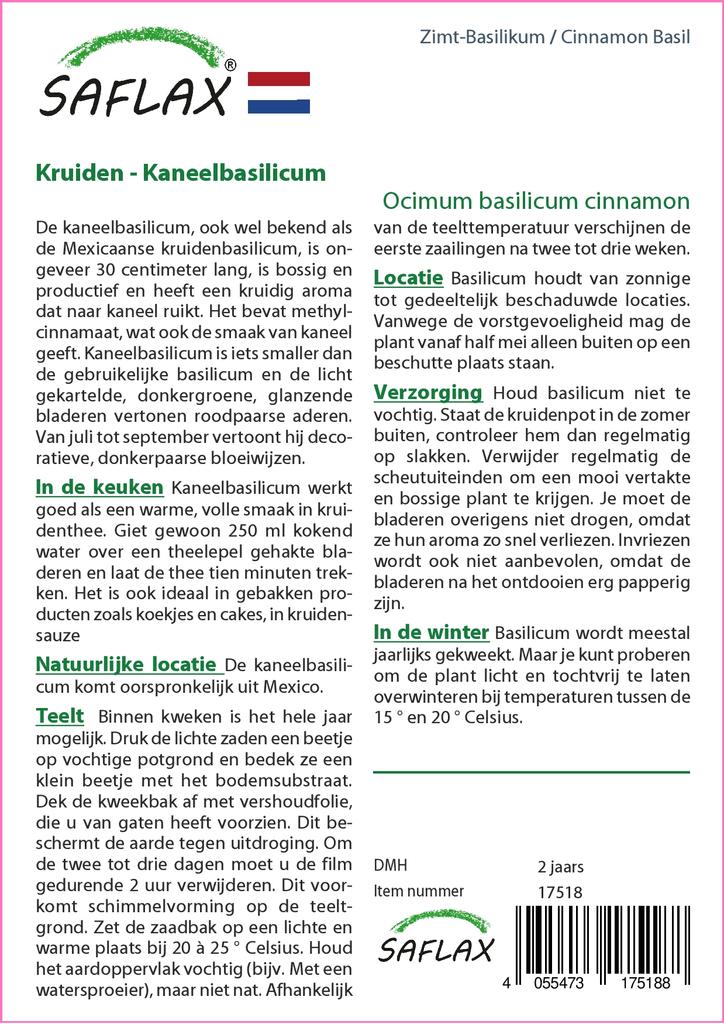 SAFLAX Подарочный набор - Коричный базилик - 200 семян - С подарочной коробкой, карточкой, этикеткой и субстратом для посадки - Ocimum basilicum