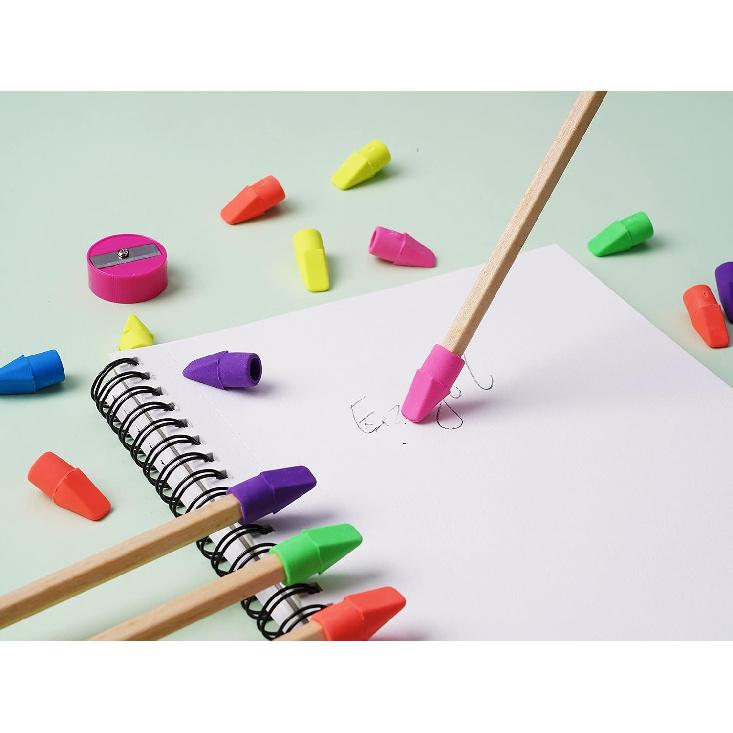 Pencil Erasers Caps Bulk, Ezzgol 128 Pcs Pencil Top Erasers Cap, 6 Assorted Colors Arrowhead Caps Erasers Latex Free Pencil Eraser Toppers for Kids