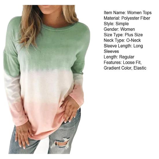 Женские топы свободного кроя весна-осень в стиле дорожных поездок футболка с принтом тай-дай градиентного цвета толстовка с круглым вырезом и длинными рукавами