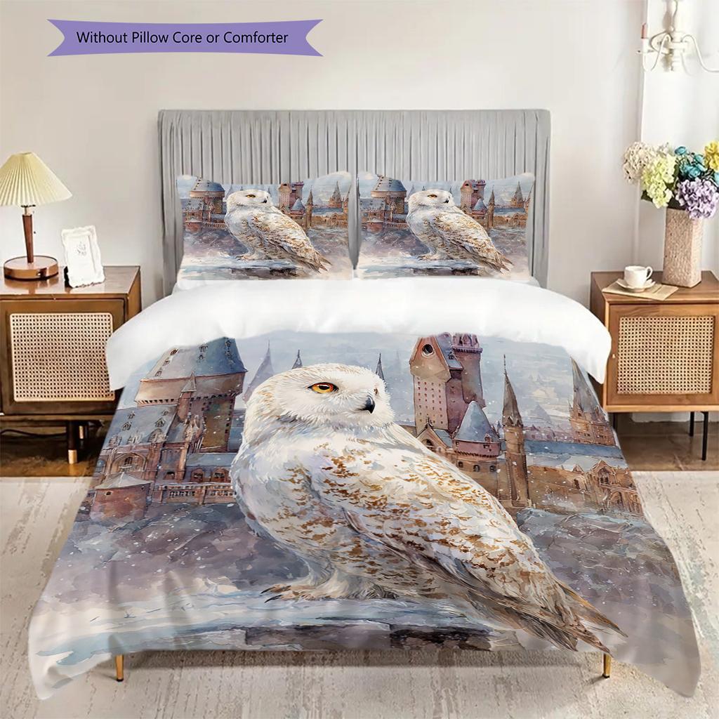 Owl Pattern Bedding Quilt Set Quilt Cover Pillowcase Home Decoration Birthday Gift (1 * duvet cover + 2 * pillowcase, without core)