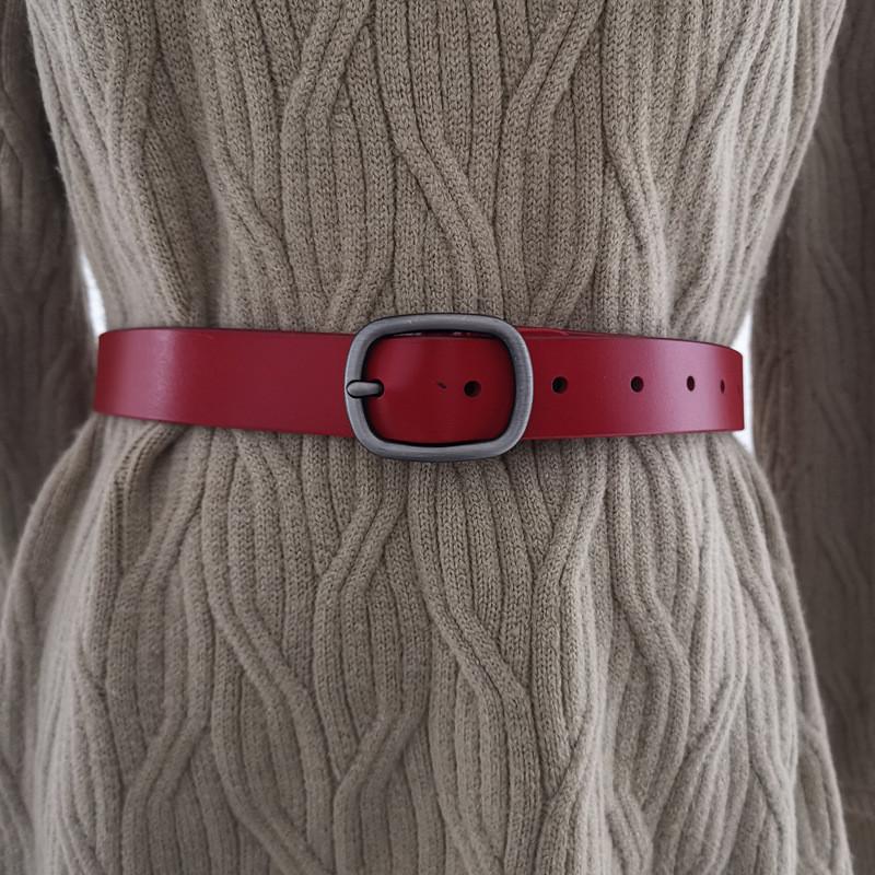 Girl Color Solid Fashionable Pure Leather Belt D Shaped Buckle Daily Use Casual