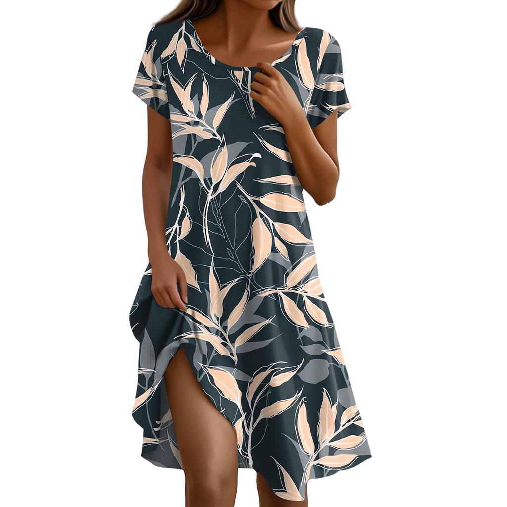 Платье в стиле бохо с коротким рукавом для женщин, повседневное, свободного кроя, летнее, сарафан с цветочным принтом и карманами