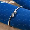 925 Sterling Silver Delicate Round Bead Open Bangle Fashionable Wedding Party Gift Jewelry for Women