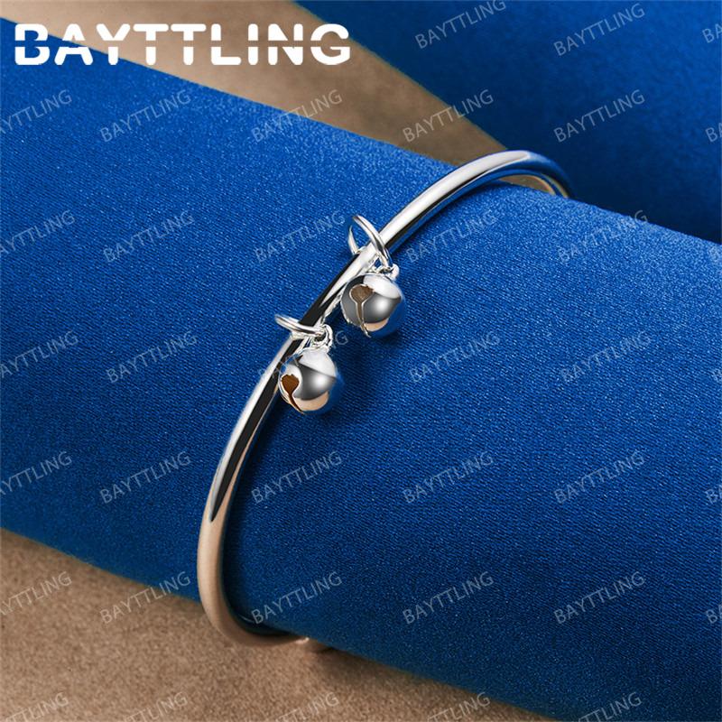 925 Sterling Silver Delicate Round Bead Open Bangle Fashionable Wedding Party Gift Jewelry for Women