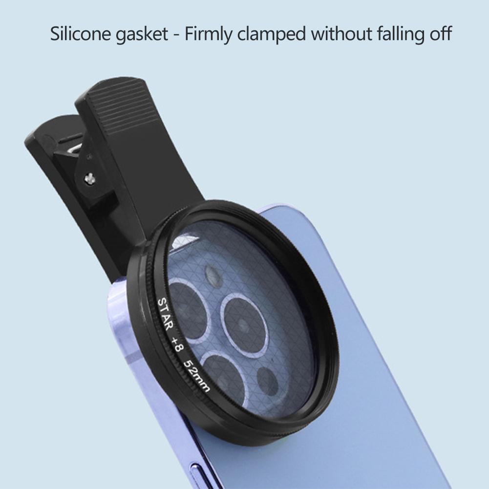 52mm Rotatable Adjustable Phone Star Filter Firelight Lens for Jewelry Accessories Night Photography Sparkling Effect Capture
