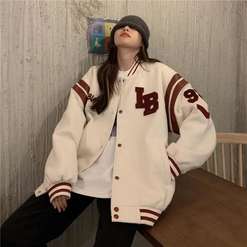 Baseball Jacket Women Vintage Korean Fashion Streetwear Autumn Aesthetic Bomber Black Jackets Oversized Heavy College