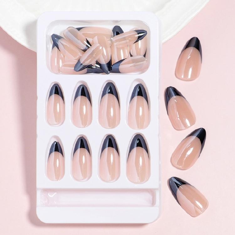 24 шт. Стильные накладные ногти Френч Накладные Ногти Средние Миндаль Накладные Ногти Полное Покрытие Press on Nail Маникюр Ногтевой Дизайн