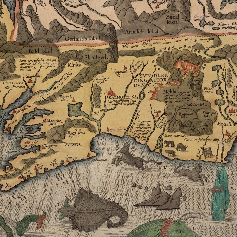 Винтажный постер с картой Исландии 1585 года, художественный принт с морскими чудовищами, ретро-скандинавский декор для дома, настенное панно для гостиной и офиса