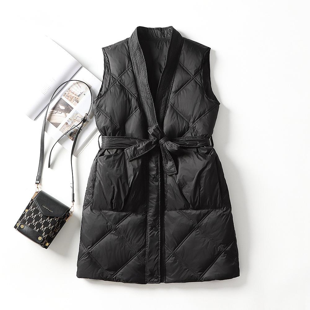 2024 Осень и зима Новый пуховик Жилет женский Средний и длинный Повседневный свободный жилет с V-образным вырезом Белый пуховой жилет Жилет Куртка