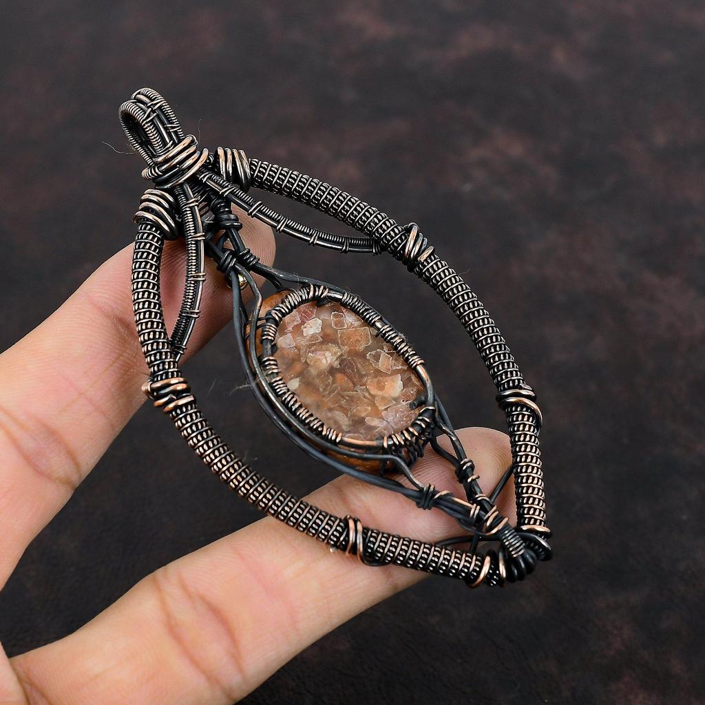 Кулон Древо Жизни с камнем Солнечный камень, обмотанный медной проволокой, кулон с Радужным лунным камнем, медные украшения, подарок на помолвку, ручная работа, удивительный кулон