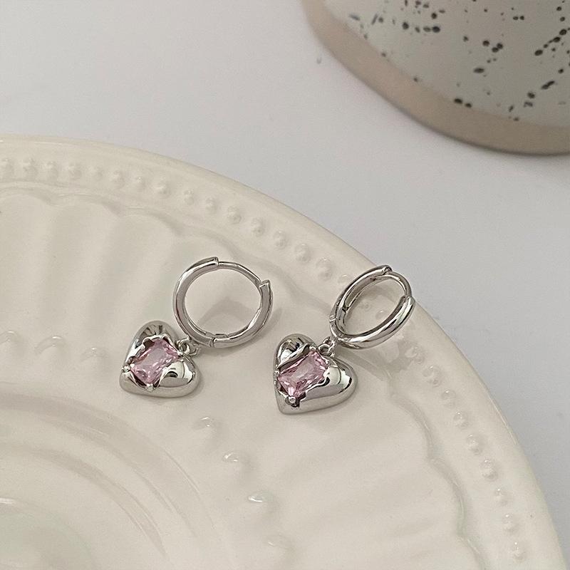ANENJERY Квадратный розовый циркон с кулоном в виде сердца, серьги-кольца для женщин, уникальный дизайн, вечерние украшения, pendientes brincos