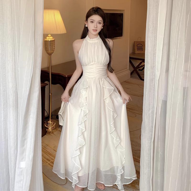 Женское элегантное платье в стиле принцессы 2024 года с оборками и складками на талии