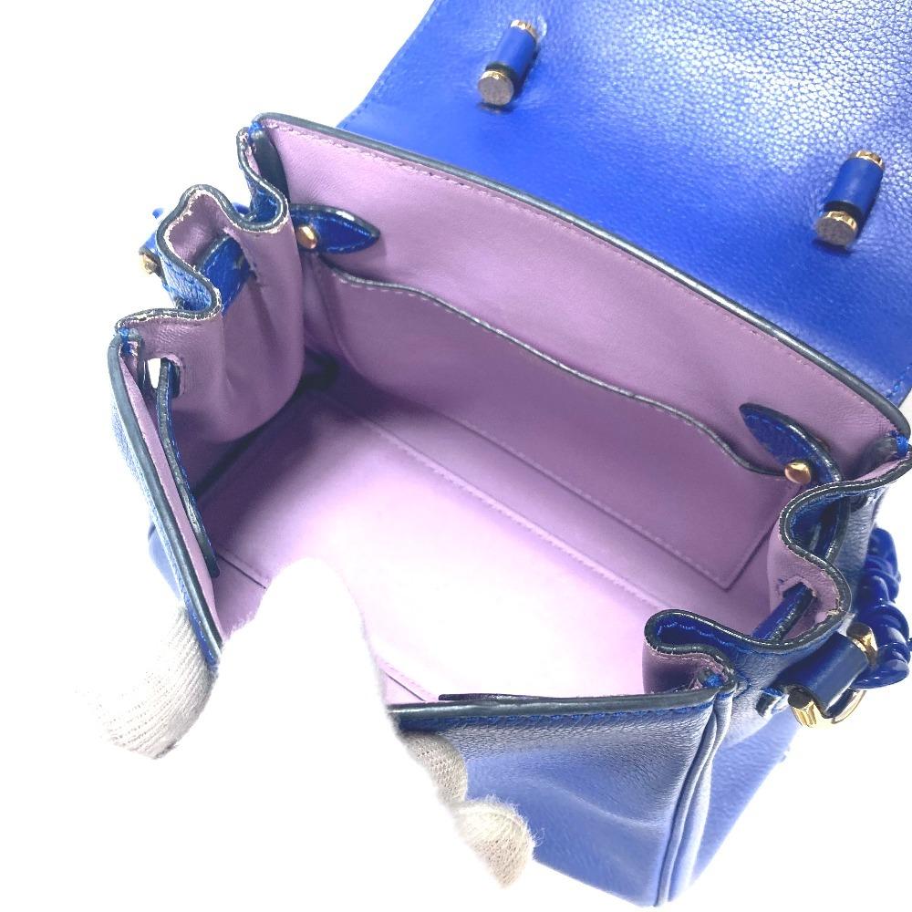 VERSACE medusa logo 2WAY Chain Shoulder Bag Hand Bag Leather blue