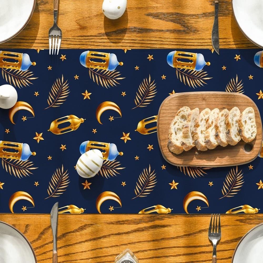 Vintage Moon Star Table Runner Washable Dinner Table Cloth Ramadan Table Runner Kitchen