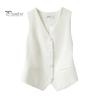 Women Formal Vest V Neck Single-breasted Sleeveless Cardigan Solid Color Loose OL Commute Office Wear Waistcoat Lady Coat