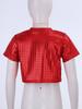 Jazz Dance Costumes Kids Boys Girls Shiny Sequins Short Sleeve Solid Color T-shirt Crop Tops Street Dance Stage Performance Wear