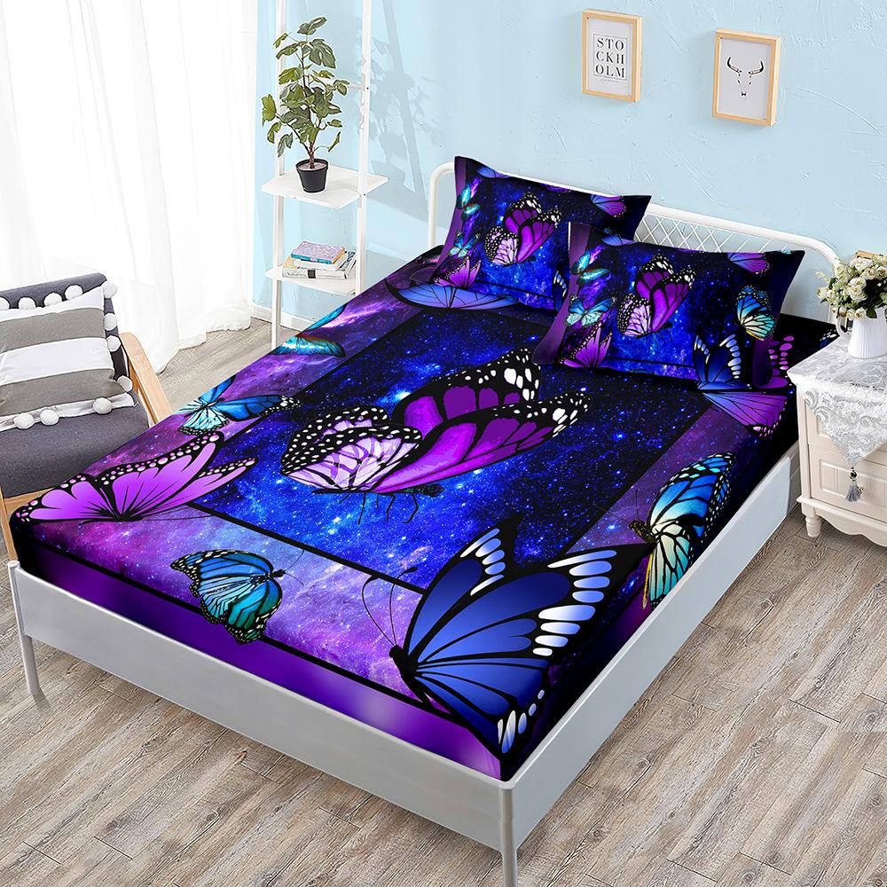 Butterfly Flower Kit, Bed Hat Three-Piece Set, Bed Cover, Pillowcase, Mattress Protective Cover.