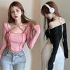Women Slim Short T-shirt Girl Long Sleeve Crop T-shirt Lady Streetwear Solid Color Tee Top