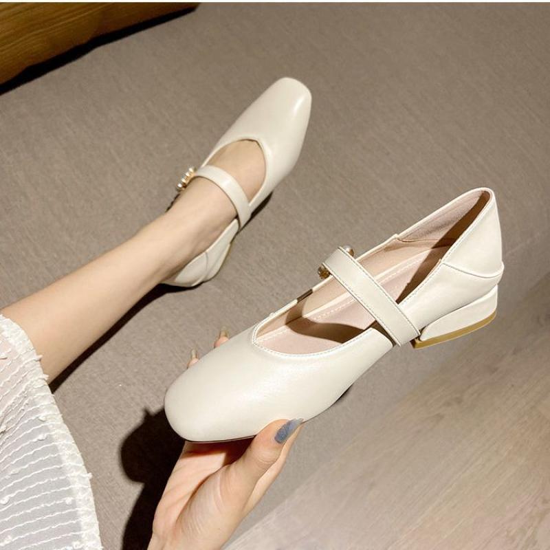 Fashion Cute Kawaii Mary Jane Shoes for Women 2024 White Ladies Summer Footwear Gothic Square Heels Low Heel Elegant Popular E Young 39