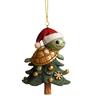 Christmas Tree Pendant Decoration Turtle Wearing Santa Hat Design Sparkling Ornament Holiday Party Decor