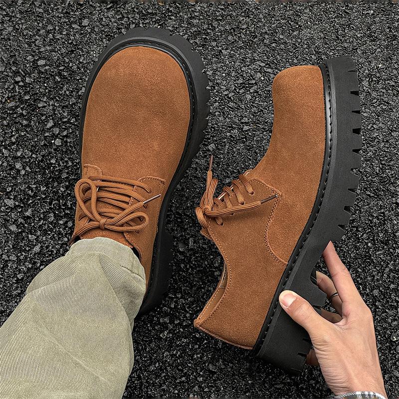 2024 Derby Shoes Men's Autumn New Anti-velvet Leather Big Head Leather Shoes Retro British Thick-soled Heightening Tooling Shoes 3656-J