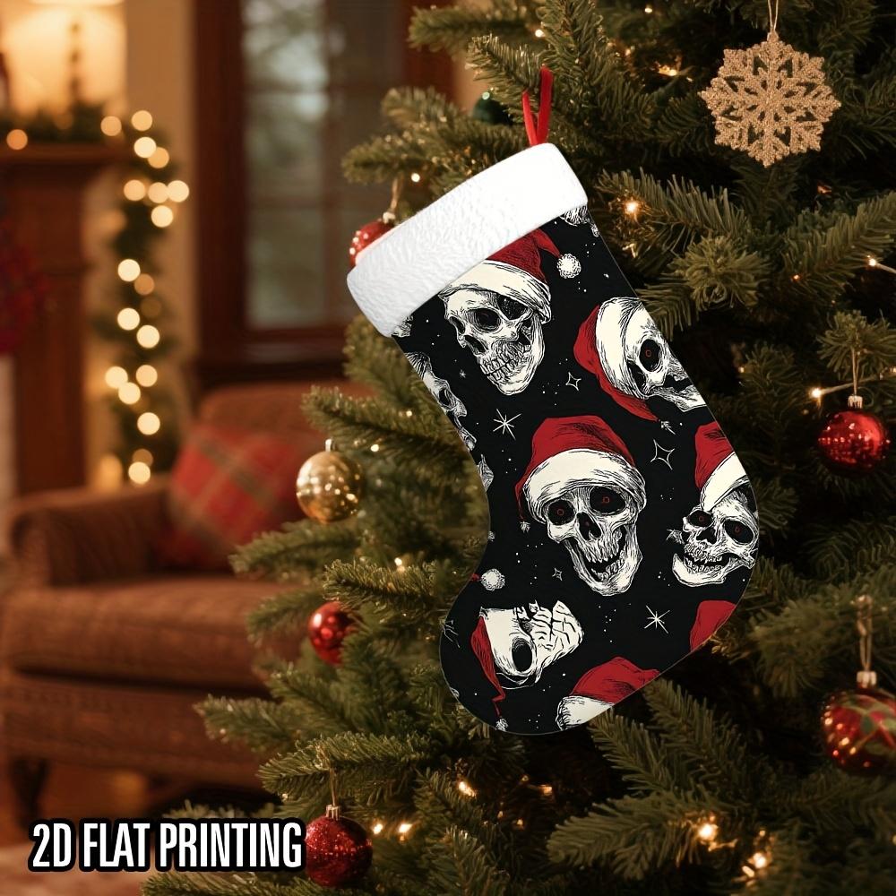 Christmas decoration fireplace hanging stocking 1pc Gothic Christmas Stocking Decoration - Skulls in Santa Hats, Spaciou