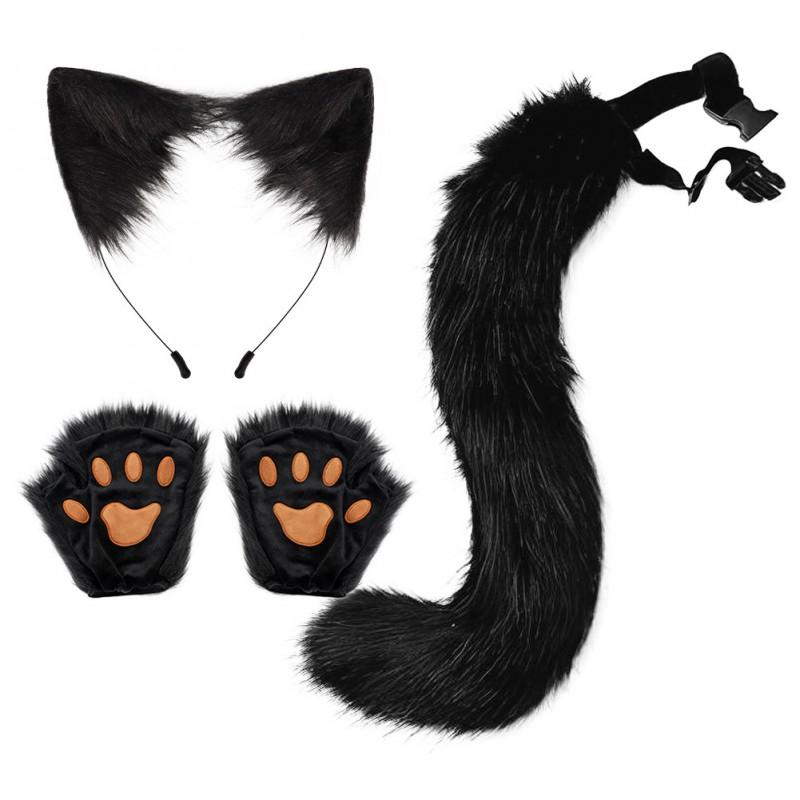 Handmade Cat Ear Headband With Claw Gloves Set Halloween Cosplay Party Costume Accessory