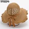Women's Hollow-out Breathable Bow Wide Brim Sun Hats Solid Color  Elegant Casual Foldable Summer Outdoor Sunscreen Hats