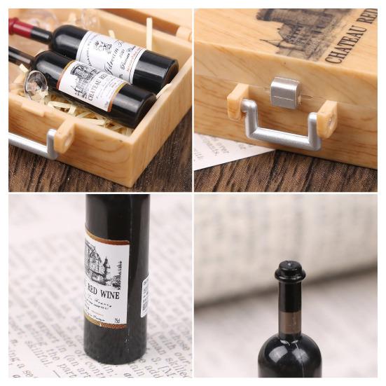 1 Набор Мини-винный бокс Миниатюрные модели красного вина Реалистичные мини-бутылки и бокалы для кукольного домика Миниатюрные сцены Декор кухни