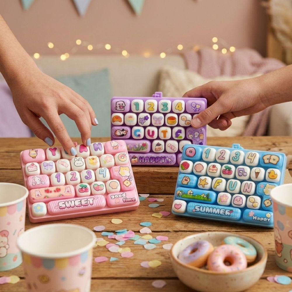 Plastic 26 Key Keyboard Keychain Cartoon Fidget Keychain Toy Fingertip Button Key Ring Party Favor