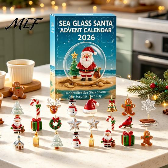 Advent Calendar for Christmas Countdown 2026, 24 Days 2D Acrylic Tree Bear Elk Sea Glass Ornament Set Snowman Ornaments Holiday Tree, Window