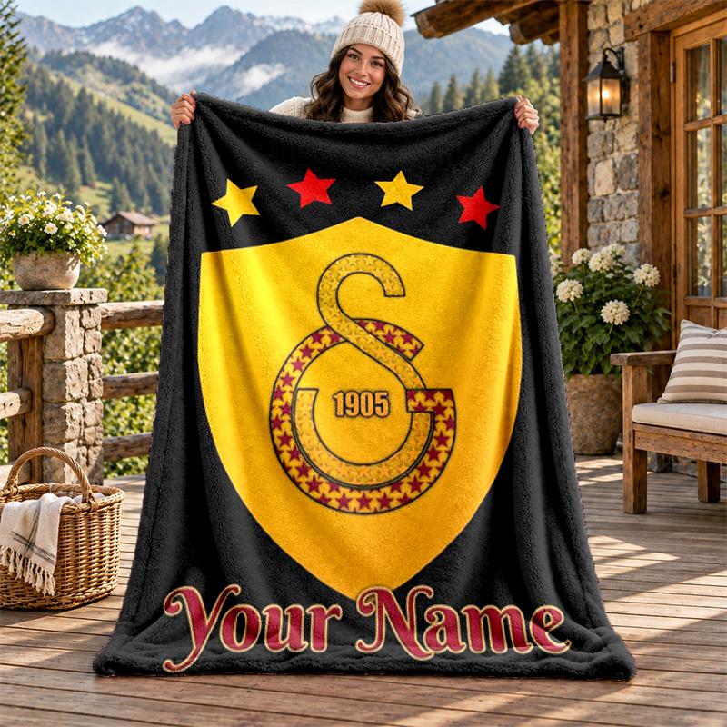 Galatasaray Custom Name Flannel Blanket Personalized Soft Warm Plush Throw Blanket Customized Gift for Family Friends
