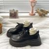 Студенческая платформа маленькие кожаные туфли женские 2025 новые на шнуровке увеличивающие рост в британском стиле туфли-лодочки на одной педали маленькие кожаные туфли в британском стиле