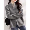 Autumn/Winter Fashion Cardigan Knitted Women Sweater Elegant Long Sleeve Zipper Loose Casual Office Top New Stand Collar Jacket