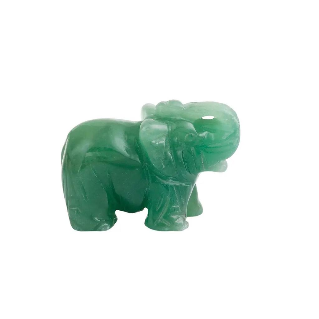 Hand Carved Natural Green Aventurine Jade Elephant Statue - Good Luck Ornament and Decor