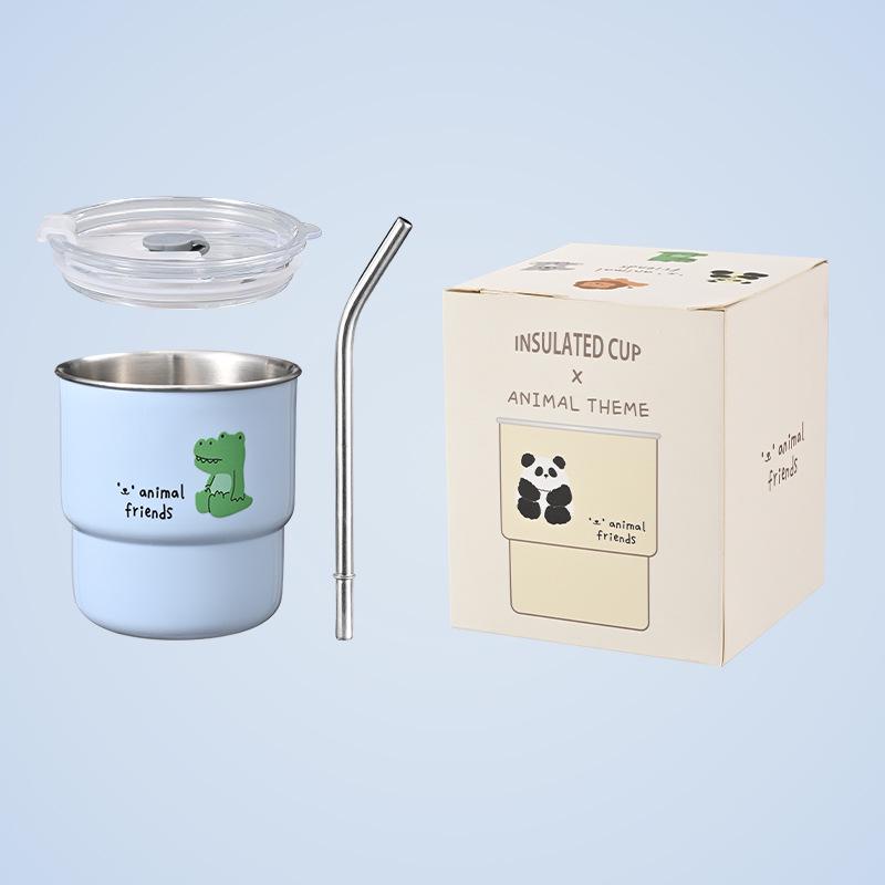 Портативная термокружка из нержавеющей стали с рисунком панды и соломинкой