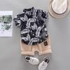 Summer Children Baby Boys Short Sleeve Leaves Pattern T-shirt Blouse+Shorts Casual Outfits Set