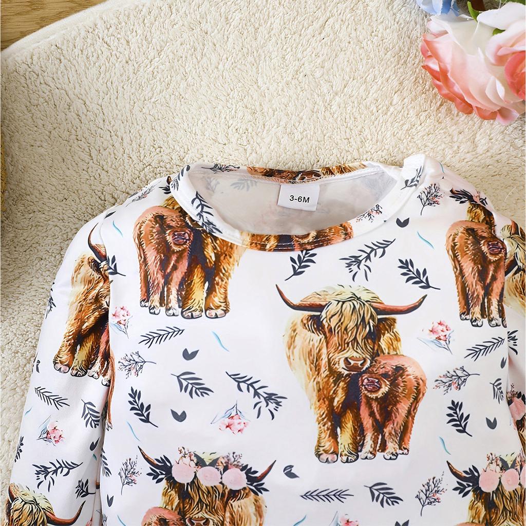 Детский комбинезон с длинными рукавами и милым принтом коровы и цветов для малышей
