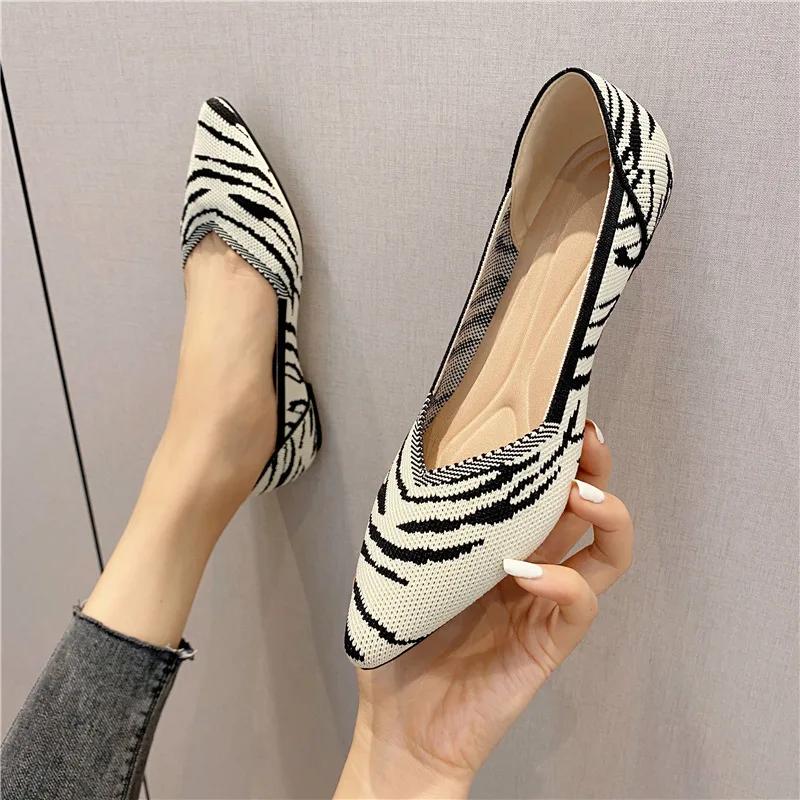 Женская весна 2025 года, новые туфли на плоской подошве, модные осенние женские вязаные остроносые удобные туфли на резиновой подошве, фирменная обувь Zapatos Mujer