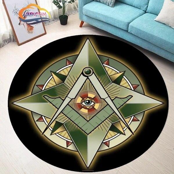 Masonic Round Carpet Freemasonry Non-slip Rug Freemason Living Room Large All Seeing Eye S Tea Table or Chair Mat