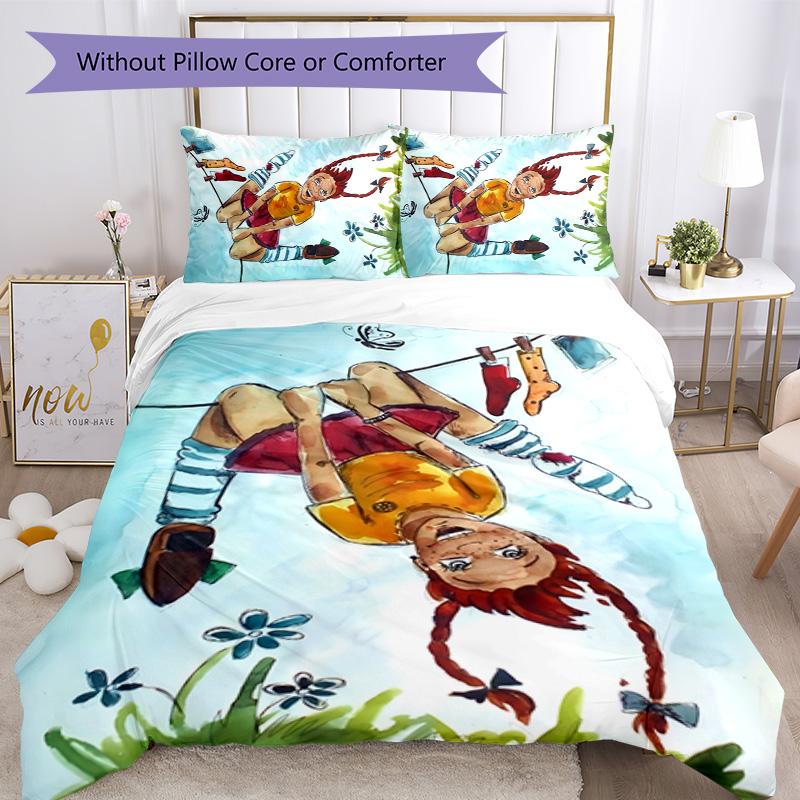 Pippi Longstocking 3pcs Bedding Set Duvet Cover Closure Includes 1 Duvet Cover & 2 Pillowcases for All Seasons Bedroom Home Dorm Decor
