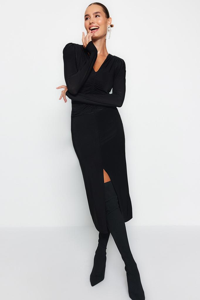 Women's Dress New Season Fashion Black Fitted Knitted Elegant Evening Dress