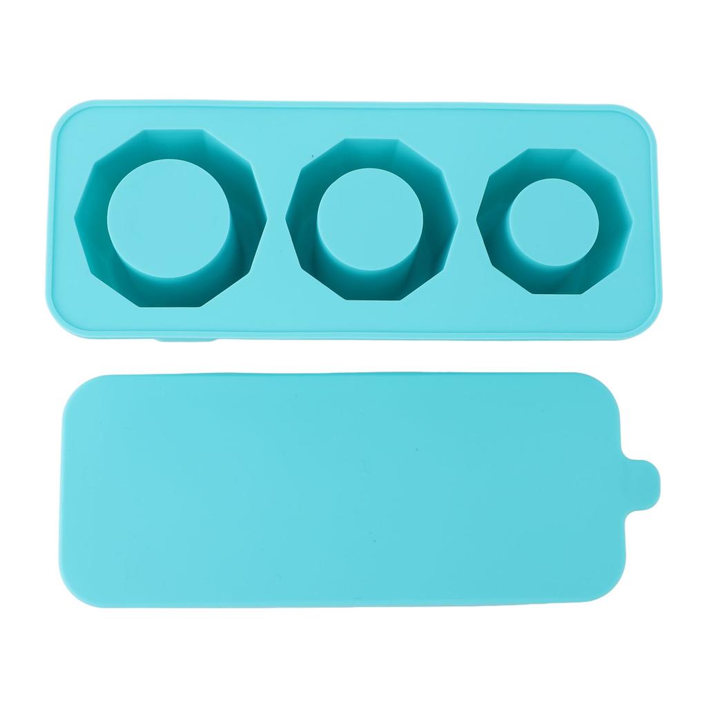 Tumbler Ice Mold Easy Fill Silicone 3 Cavity Hollow Cylinder Ice Ring for Whiskey Cold Drink Lake Blue