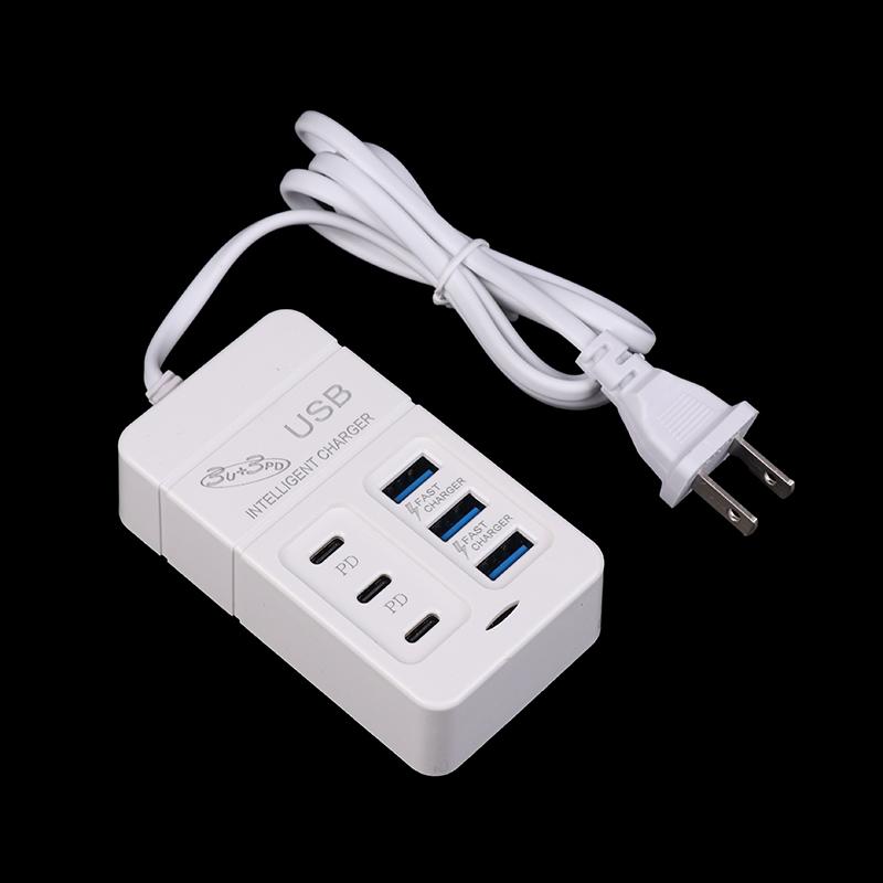 1 шт., многопортовое зарядное устройство Us Plug 6 портов, 35 Вт, Pd Type-C, быстрая зарядка мобильного телефона, настенные зарядные устройства, USB-концентратор TypeC