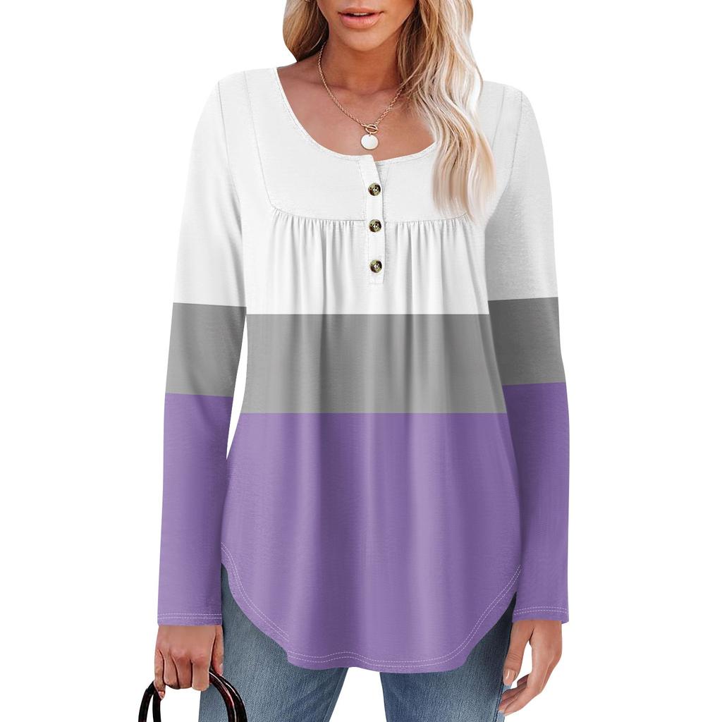 Женская туника с длинным рукавом, свободные топы, повседневные топы оверсайз, плиссированная туника, застегивающаяся на пуговицы, повседневные женские топы с принтом