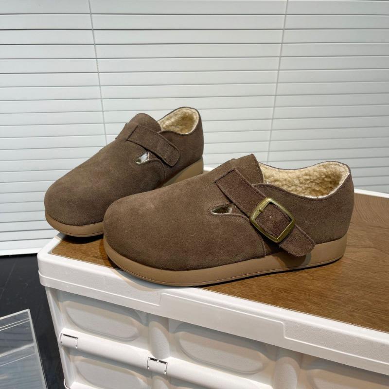 Женские новые осенне-зимние бархатные теплые хлопковые туфли, кожаные на плоской подошве, повседневные с пряжкой, с закрытым носком