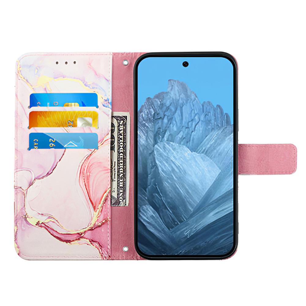 For Google Pixel 9/Pixel 9 Pro Case with Strap Marble Pattern Leather Phone Cover Card Holder