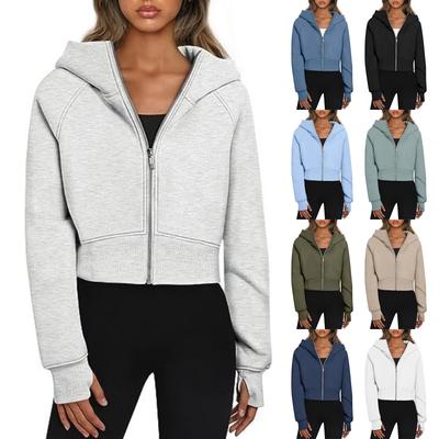 Женская модная повседневная однотонная толстовка с капюшоном и молнией, с длинными рукавами