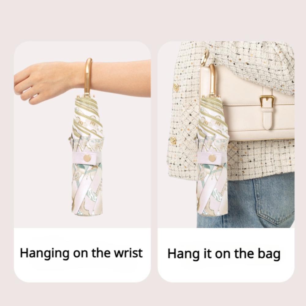 Зонт тройного сложения, солнечный, дождевой, складной, двухцелевой, винтажный, солнцезащитный, с защитой от ультрафиолета, изогнутой ручкой, золотой крючок, зонты