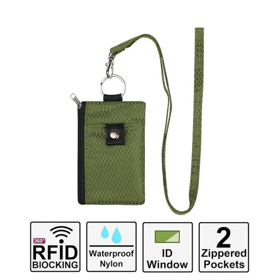 Neck Hanging Card Holder with Lanyard, Transparent ID Sleeve & RFID Blocking Wallet